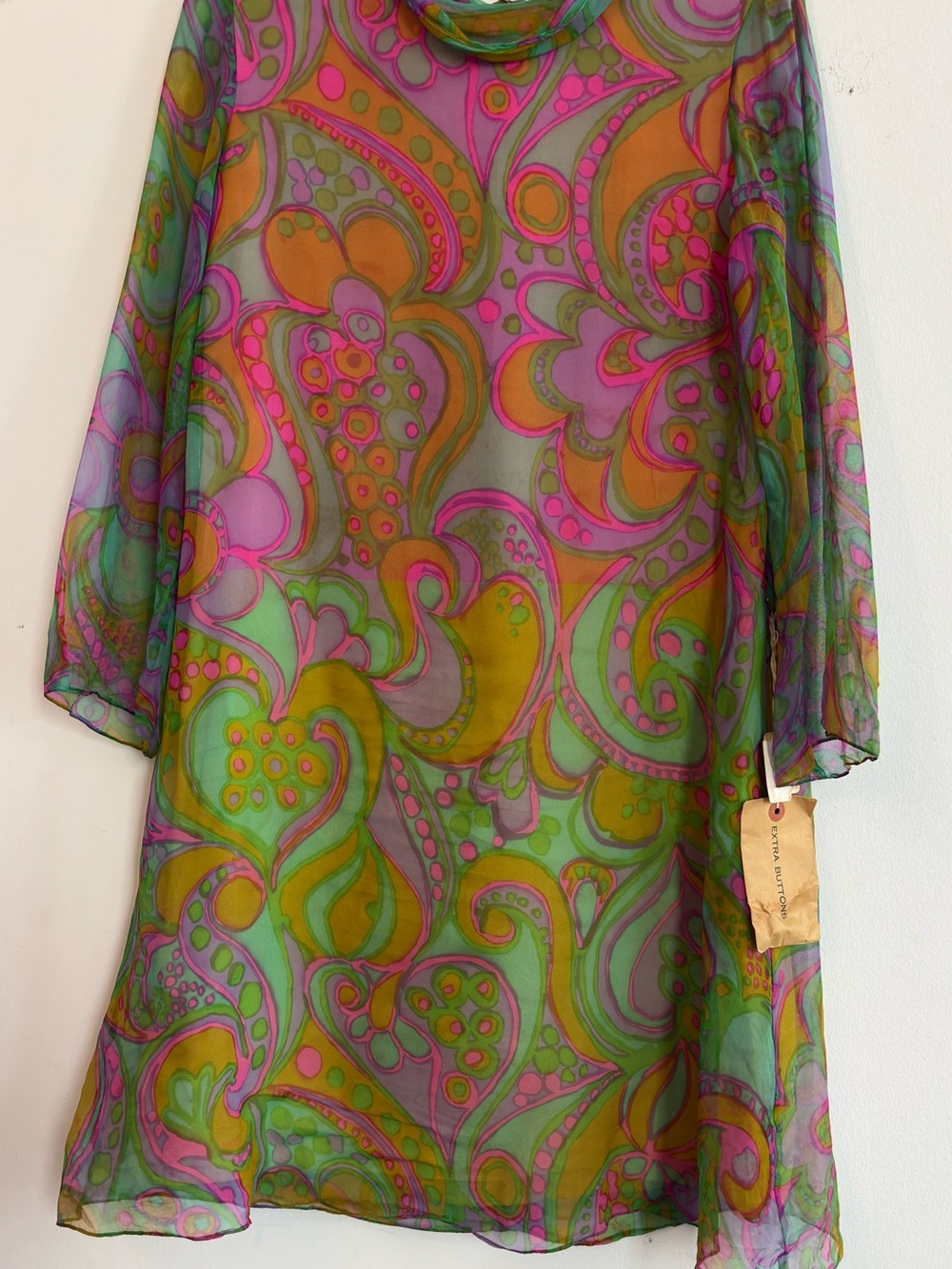 Louis Feraud Paisley Mini Dress in Pink, Green & Orange vintage with tags
